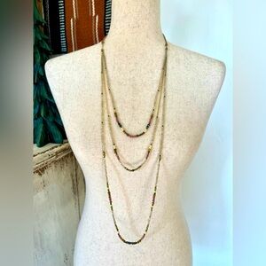 Nakamol earth stone necklace gold brown green pink ivory